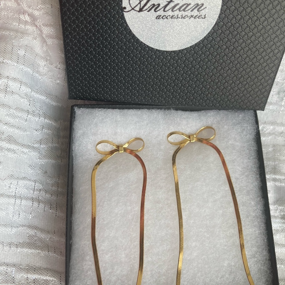 Antian Accessories™ Gold Plated Stainless Steel Bow Knot Drop Earrings